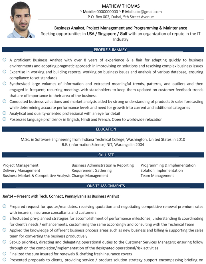 Business Analyst CV Samples